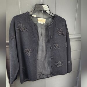 Vintage Gimbels Black Beaded Cardigan